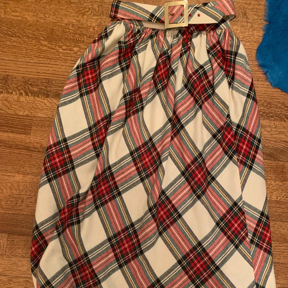 Vintage Wool Plaid Maxi Skirt with Matching Belt